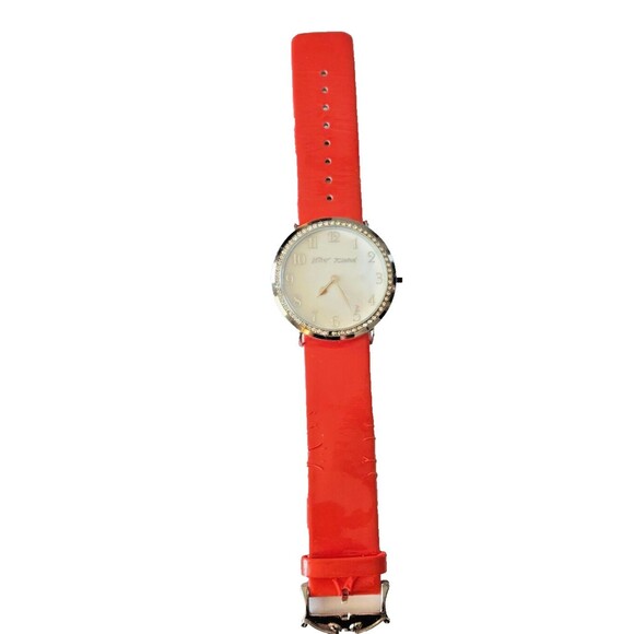 Betsey‎ Johnson Big Face Women's Watch Silver Color Pink Patent Leather - Picture 2 of 10